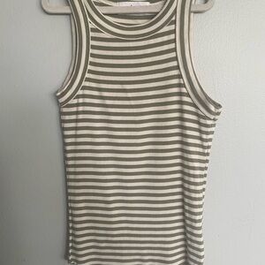 Carly Jean Los Angeles Cream and Tan Fitted Ribbed Tank Top